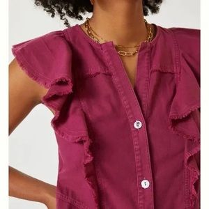 Anthropologie Pilcro flutter sleeve button down tunic raspberry dress.Size M.